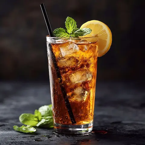 Es lemon tea dengan irisan lemon segar dan daun mint