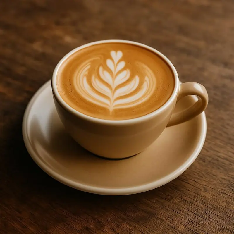 Time Latte, kopi susu signature dengan latte art di dalam cangkir keramik